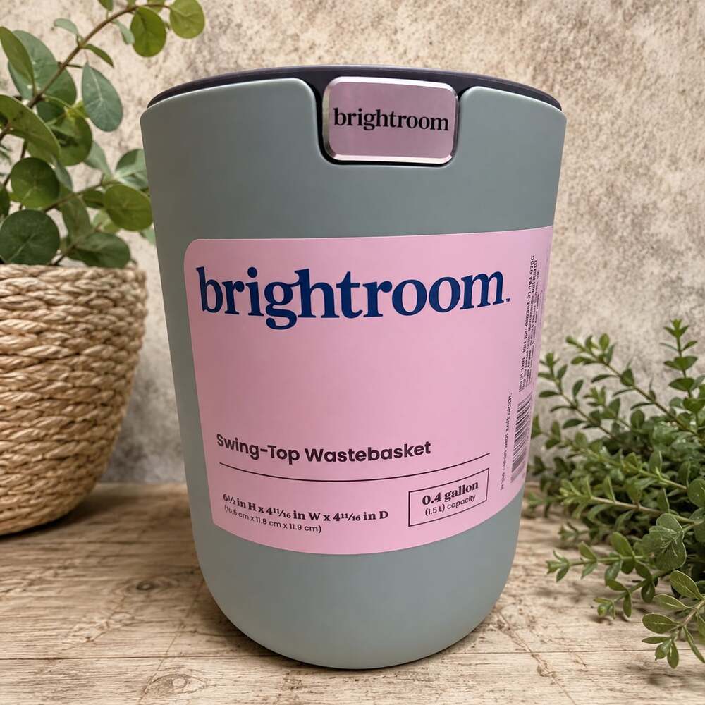 NEW Brightroom Swing-Top Wastebasket 0.4 Gallon Sage Green Small Trash Can